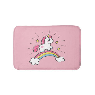 Cute Unicorn On A Rainbow Design Bath Mat