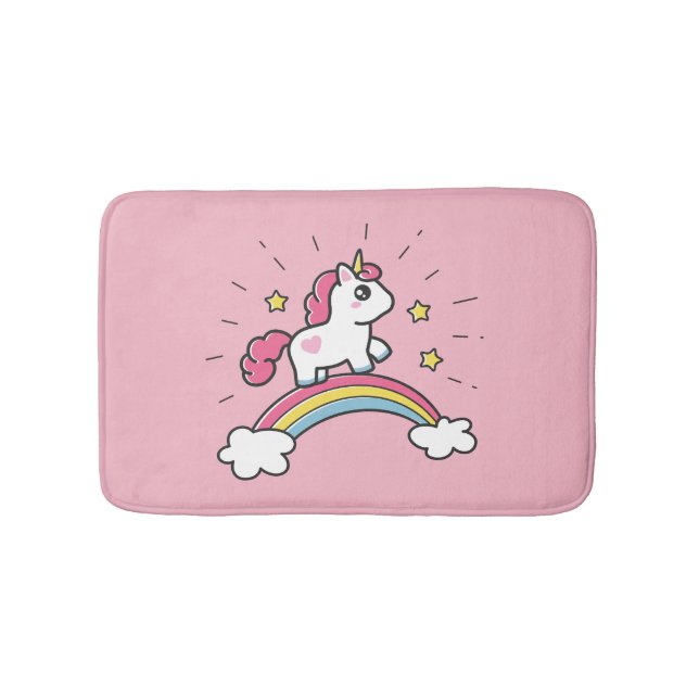 Cute Unicorn On A Rainbow Design Bath Mat (Front)