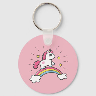 Cute Unicorn On A Rainbow Design Key Ring