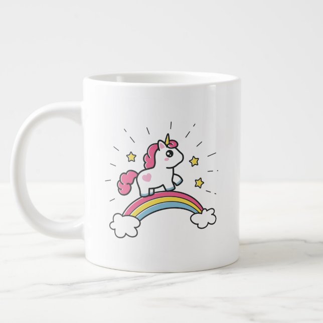 Cute Unicorn On A Rainbow Design Large Coffee Mug (Left)