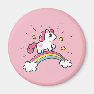Cute Unicorn On A Rainbow Design Magnet