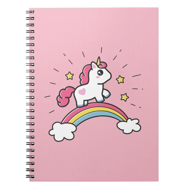 Cute Unicorn On A Rainbow Design Notebook (Front)