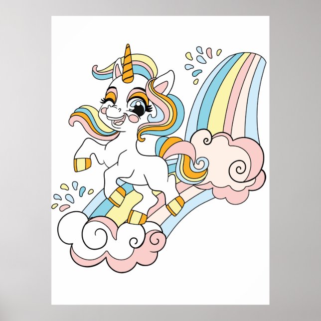 Cute unicorn on a rainbow poster (Front)