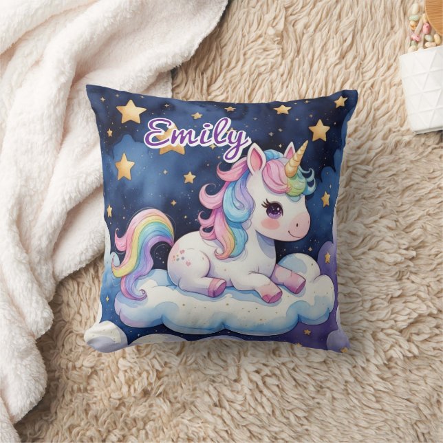 Cute Unicorn on Cloud Editable Name Pillow (Blanket)