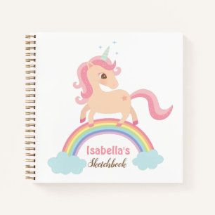 Cute Unicorn On Rainbow Girls Name Sketchbook Notebook