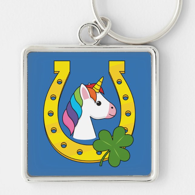 Cute Unicorn on St Patrick's Day Key Ring (Front)