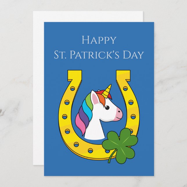 Cute Unicorn on St Patrick's Day | Personalise Holiday Card (Front/Back)