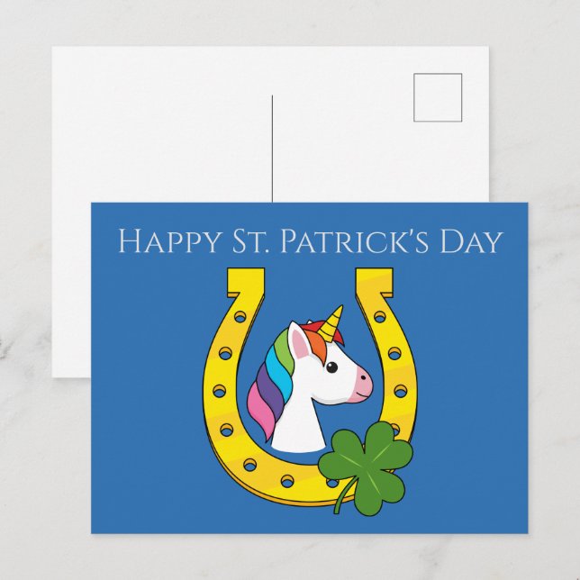 Cute Unicorn on St Patrick's Day | Personalise Holiday Postcard (Front/Back)