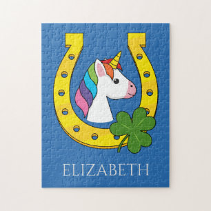 Cute Unicorn on St Patrick's Day   Personalise Jigsaw Puzzle