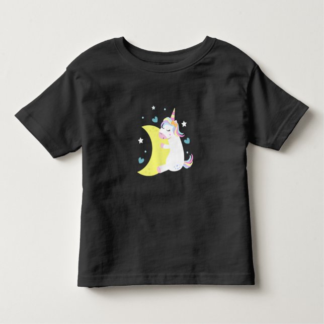 Cute Unicorn on the Moon – Custom Baby Girl Toddler T-Shirt (Front)