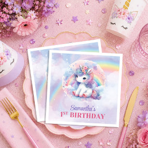 Cute Unicorn Pastel Colours Girl Birthday Napkins