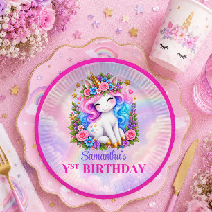 Cute Unicorn Pastel Colours Girl Birthday Party Pl Paper Plate