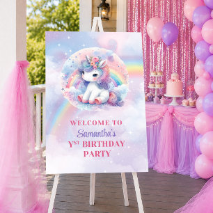 Cute Unicorn Pastel Colours Girl Birthday Welcome Poster