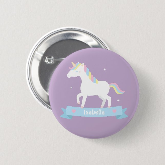 Cute Unicorn Pastel Girls Personalised Button (Front & Back)