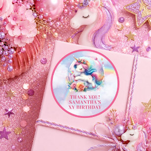 Cute Unicorn Pastel Magical Day Girl Birthday Stic Classic Round Sticker