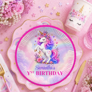 Cute Unicorn Pastel Magical Girl Birthday Party Pl Paper Plate