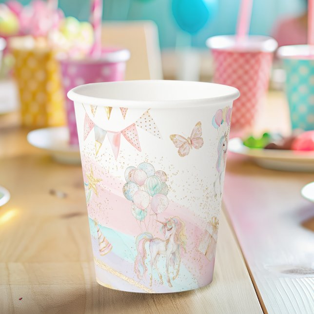 Cute Unicorn Pastel Rainbow Birthday Paper Cups (Creator Uploaded)