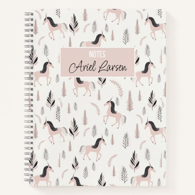 Cute Unicorn Pattern Personalised Notebook (Front)