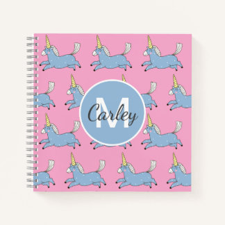 Cute Unicorn Pattern Pink Girly Personalised Notebook