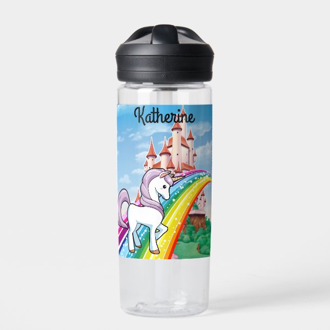 Cute UNICORN Personalise Girl's Name  Water Bottle (Front)