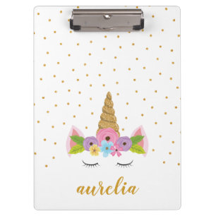 Cute Unicorn Personalised Clipboard   Custom Colou