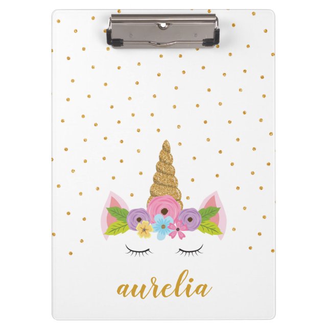 Cute Unicorn Personalised Clipboard | Custom Colou (Front)