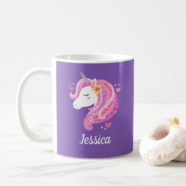 Cute Unicorn Personalised Name Coffee Mug (With Donut)