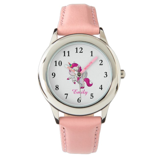 Cute Unicorn Personalised Name Kids Watch (Front)