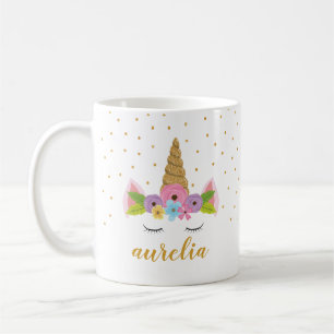 Cute Unicorn Personalised Name Mug   Custom Colour