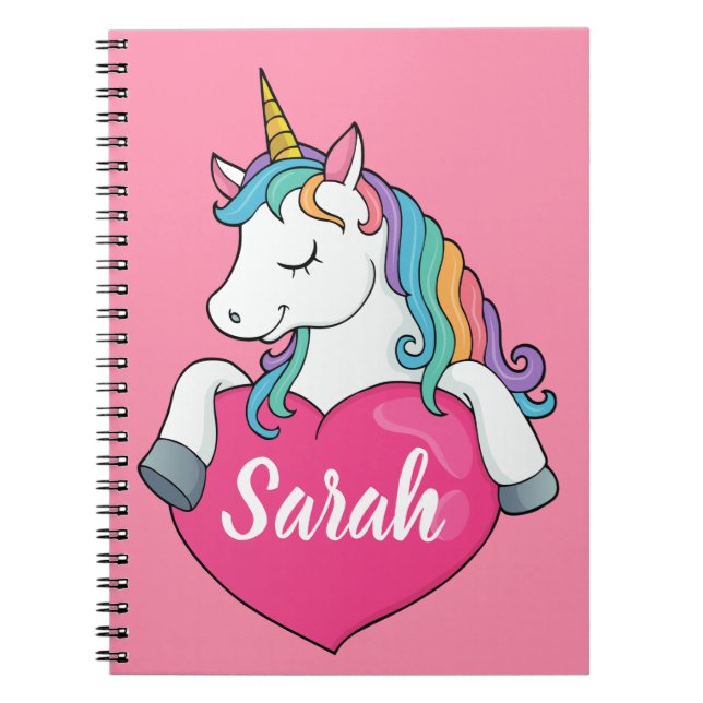 Cute Unicorn Personalised Name  Notebook (Front)