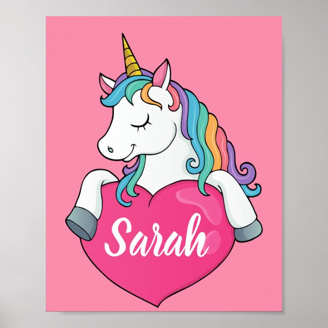 Cute Unicorn Personalised Name  Poster (Front)