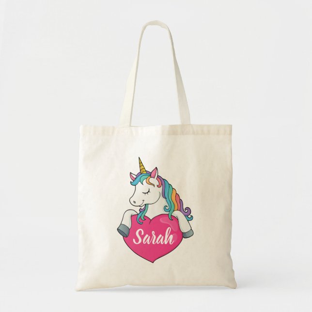 Cute Unicorn Personalised Name Tote Bag (Front)