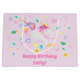 Cute Unicorn - Personalised Pink Kids Birthday Large Gift Bag