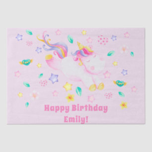 Cute Unicorn - Personalised Pink Kids Birthday Tissue Paper