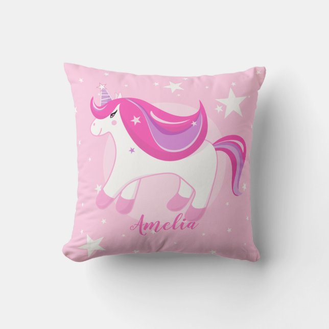 Cute Unicorn | Personalised Pink Throw Pillow 🦄 (Front)
