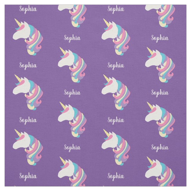 Cute Unicorn Personalized Purple Fabric (Swatch)