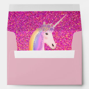 Cute Unicorn Pink and Gold Glitter Ombre Birthday Envelope