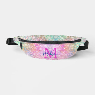 cute unicorn pink faux glitter rhinestone monogram bum bags