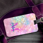 cute unicorn pink faux glitter rhinestone monogram luggage tag<br><div class="desc">Pretty chic and elegant girly iridescent glitter in unicorn rainbow pink colours with trendy rhinestones design. Beautiful, modern and cool cover for the trend-savvy and art-loving hip trendsetter. This stylish beautiful design would be great for girls who enjoy trendy sparkly designs. Show off your personal style, look fashionable, trendy and...</div>
