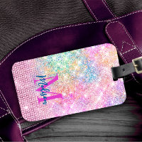 cute unicorn pink faux glitter rhinestone monogram