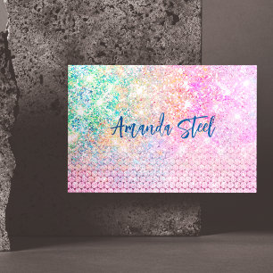 cute unicorn pink faux glitter rhinestone monogram 	Magnetic business card