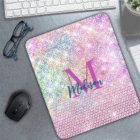 cute unicorn pink faux glitter rhinestone monogram