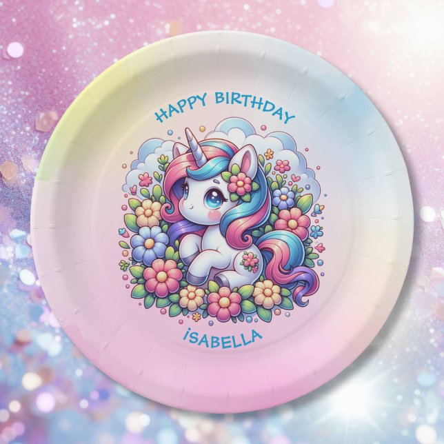 Cute Unicorn Pink Girl's Birthday Paper Plate (Creator Uploaded)