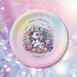 Cute Unicorn Pink Girl's Birthday Paper Plate