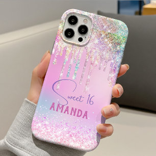 Cute unicorn pink glitter birthday monogram