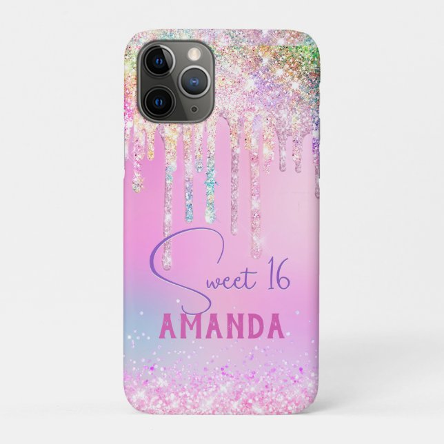 Cute unicorn pink glitter birthday monogram Case-Mate iPhone case (Back)