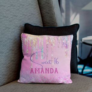 Cute unicorn pink glitter birthday monogram cushion