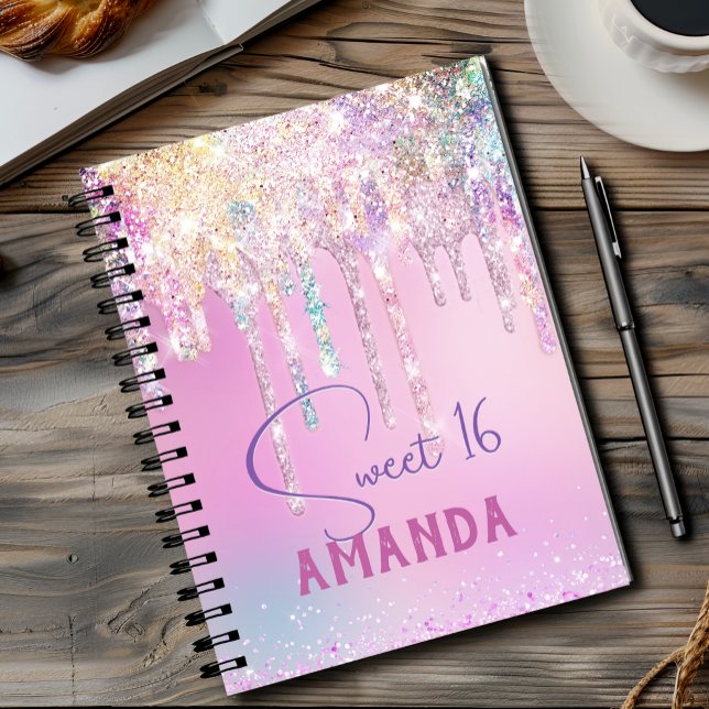 Cute unicorn pink glitter birthday monogram notebook (Creator Uploaded)