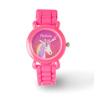 Cute Unicorn Pink Glitter Personalised Kid's Watch
