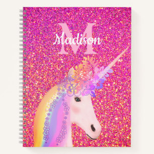 Cute Unicorn Pink Glitter Personalised Notebook